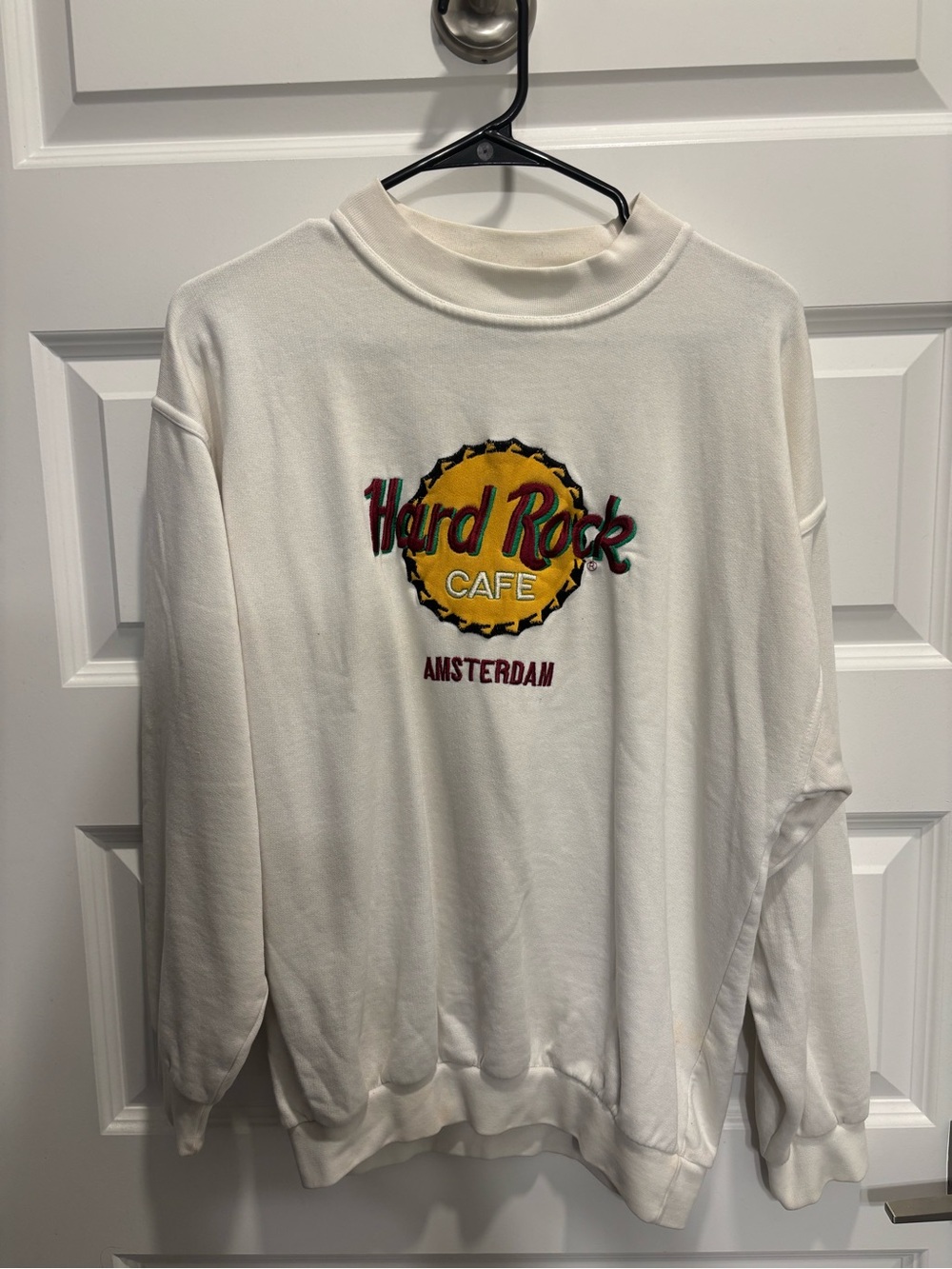 Hard Rock Cafe Amsterdam Cream Crewneck Sweatshirt with Yellow Logo